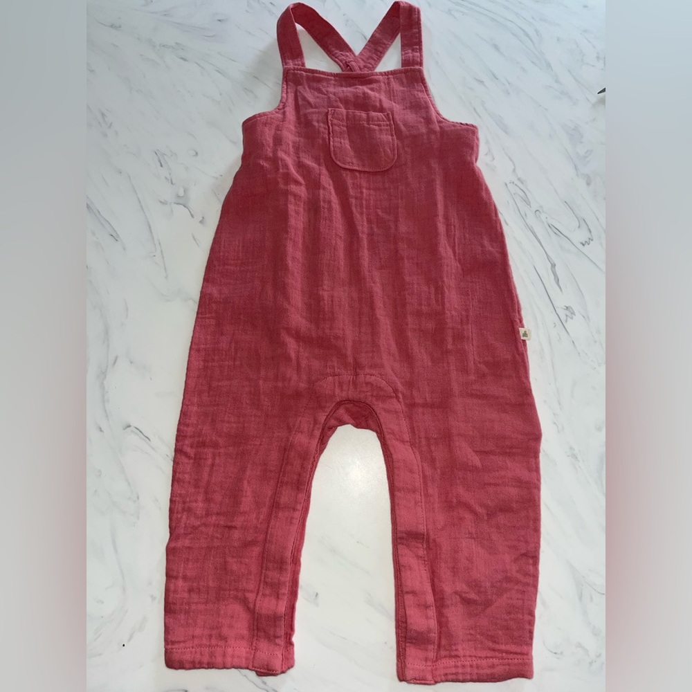 Baby gap muslin crusged cotton romper one piece outfit pink overalls 12-18 m new